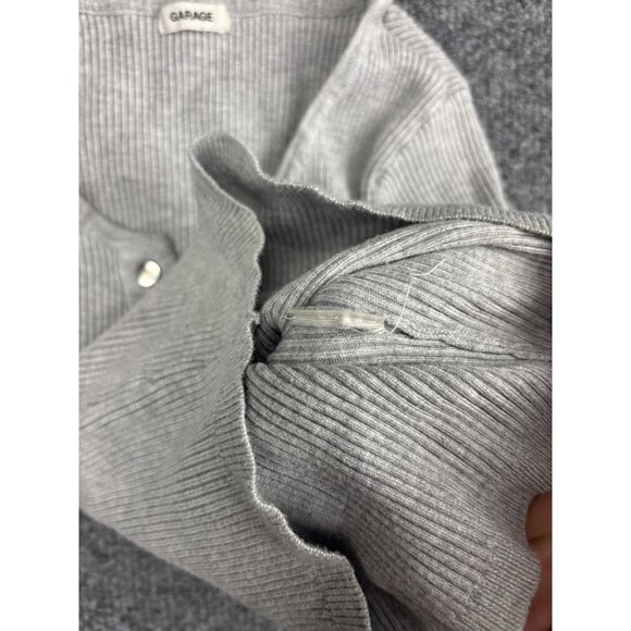 Garage Shirt Womens Small Gray Ribbed Henley Long Sleeve Cropped Snap Button - Picture 5 of 6